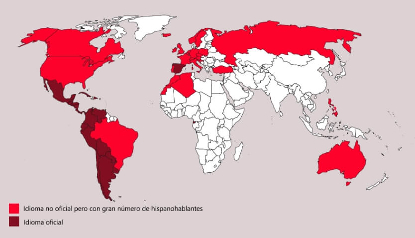 Mapa de países que falam espanhol no mundo